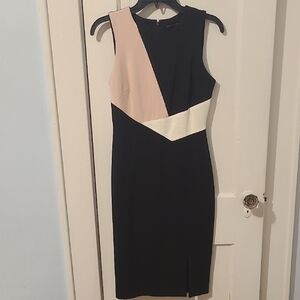 White House Black Market Colorblock Midi Dress in Black, Pink, and White